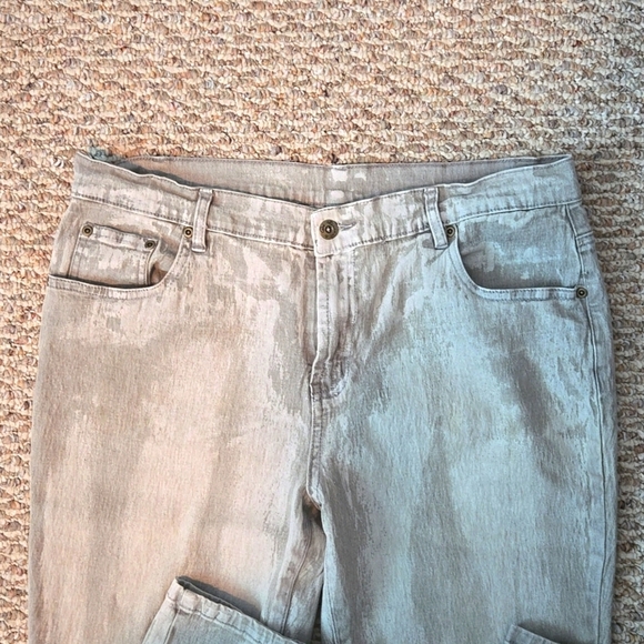 DG2 Diane Gilman Pattern Greige striated Straight leg stretch Jeans Women 14P - Picture 2 of 9